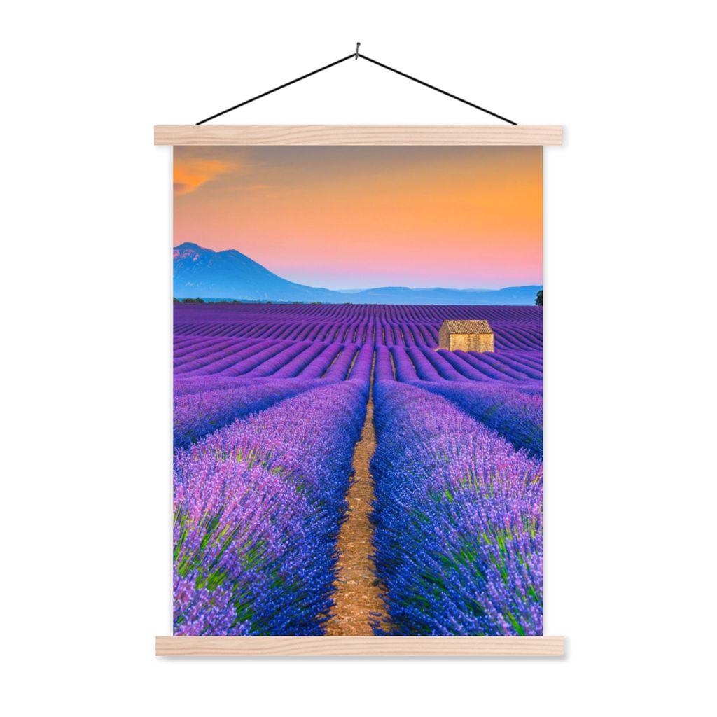 MuchoWow Textilposter Lavendel - Lila - Blumen 40x53 cm mit holzfarbenen Rahmen - Schlafzimmer