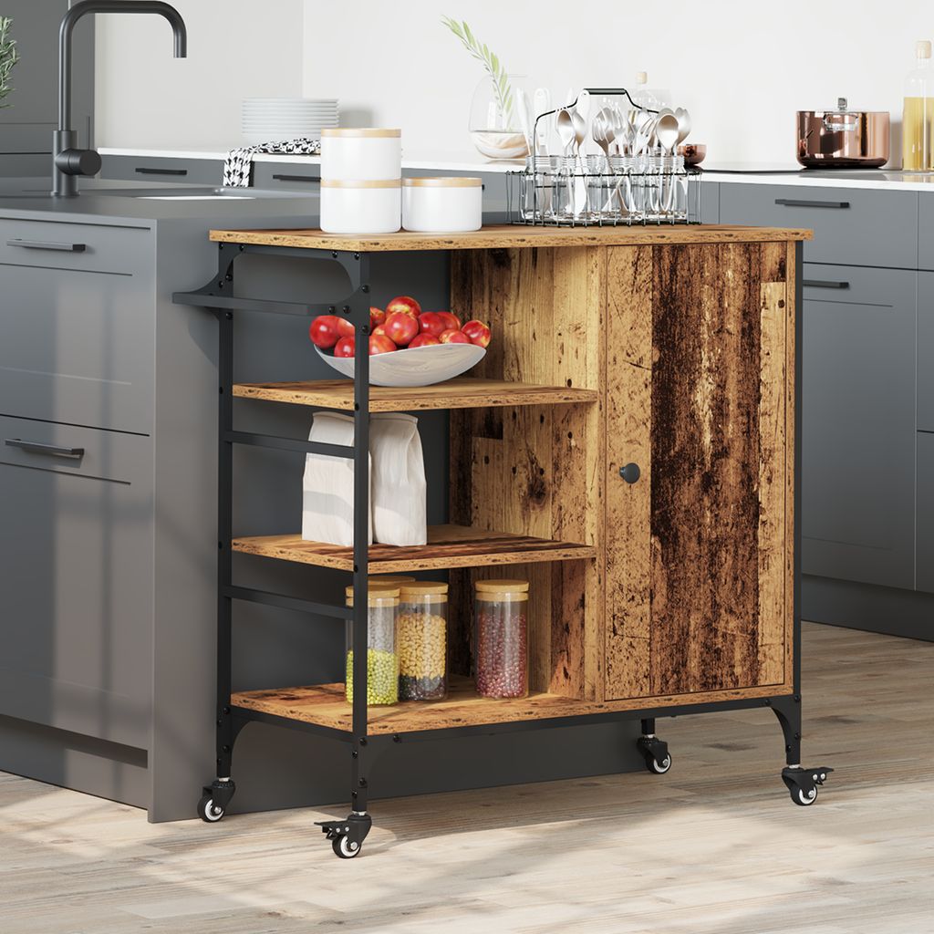 Möbel Küchenwagen Altes Holz 87,5x38,5x84,5 cm Ingenieurholz - Servierwagen 871663