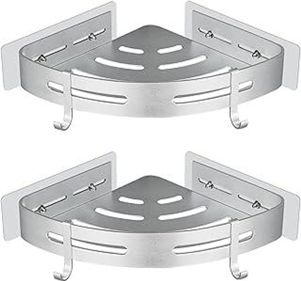 GERUIKE Duschablage Duschregal Ecke Ohne Bohren Duschkorb Wandmontage Klebepad Silber Aluminium 2 Stück Duschgel Shampoo Halterung Eckablage Eckre...