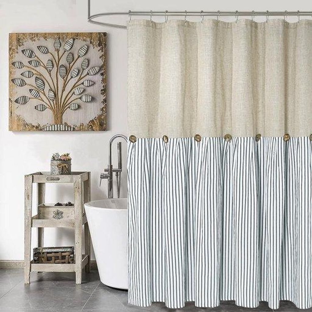 Duschkabinenvorhang Streifen Muster beige blau