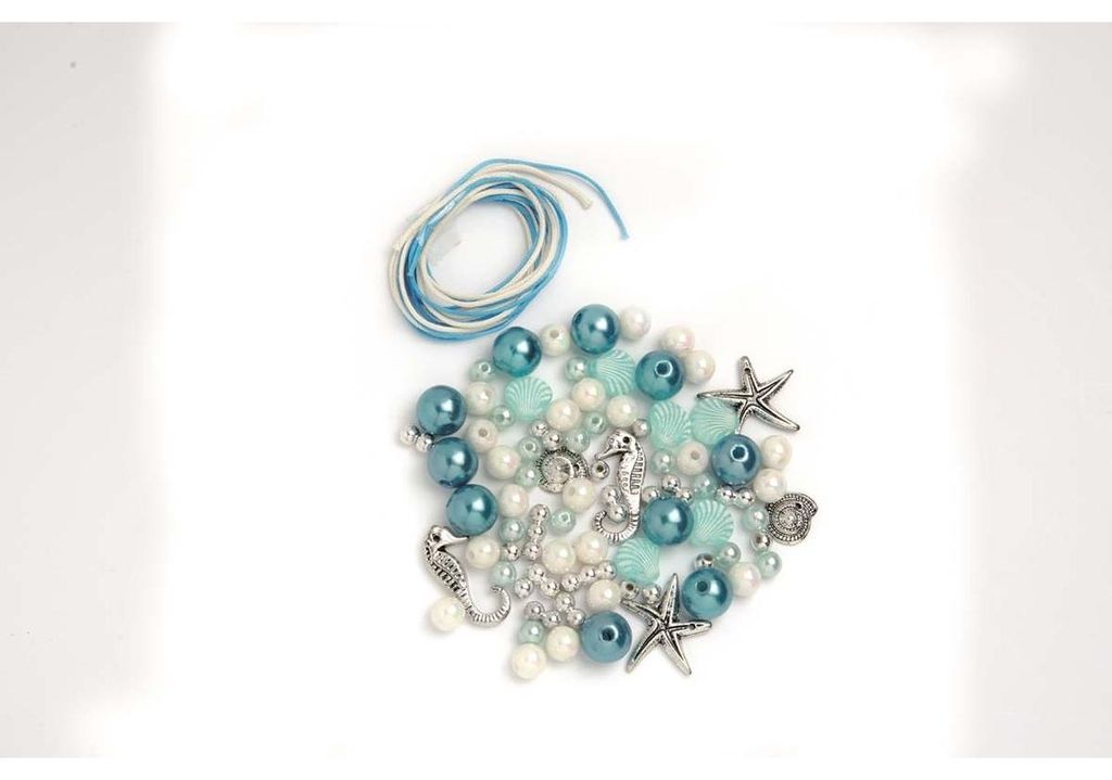 GLOREX Perlen-Set weiß-silber-türkis