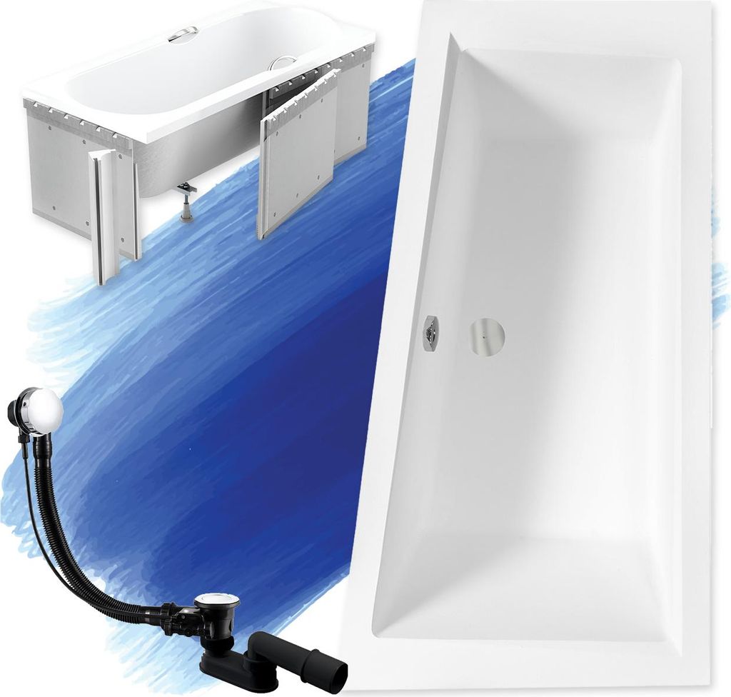 BADLAND Eckbadewanne Rechteck Badewanne Intima RECHTS 150x85 mit Ablaufgarnitur, Füßen und Styroporverkleidung GRATIS