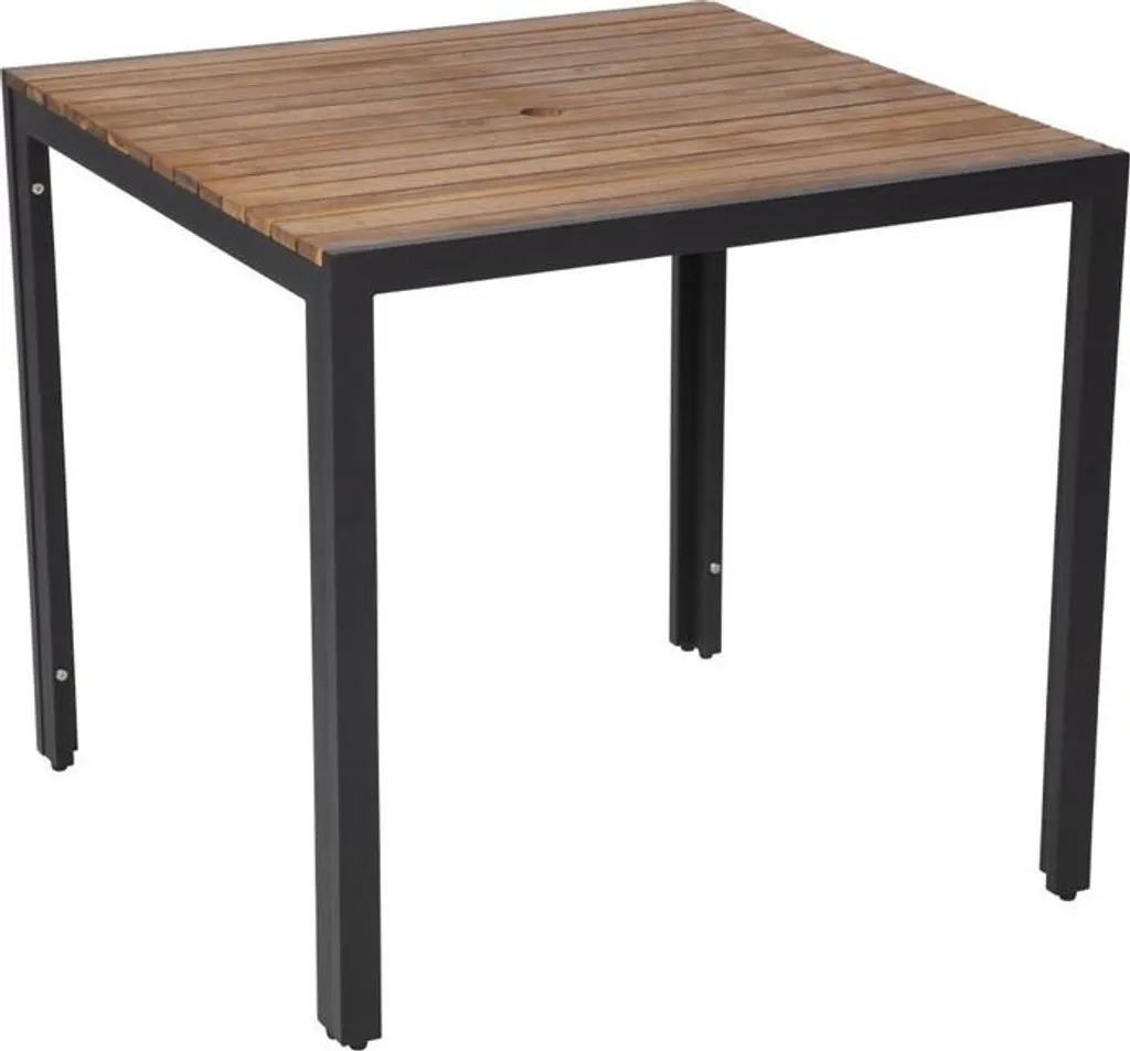 Table en acacia résistant et acier Bolero, plateau carré 80 cm