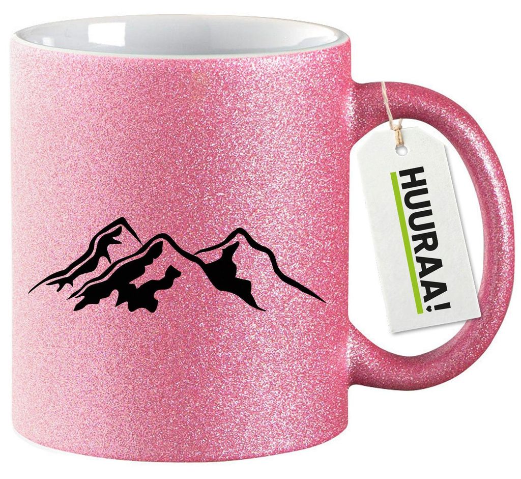 Huuraa Glitzertasse Berg Silhouette Mountain 330ml Pink Keramik Kaffeebecher Geschenkidee