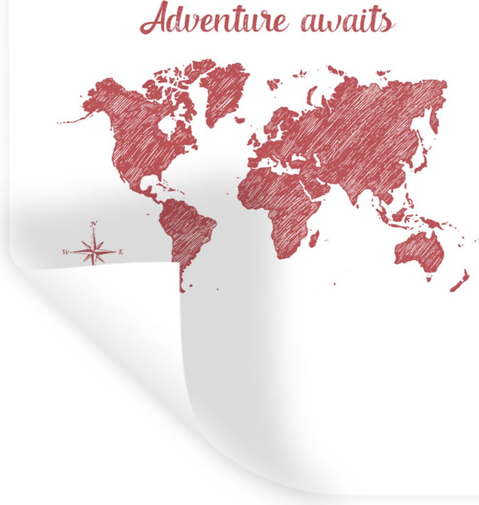 MuchoWow Wandtattoo Wandsticker Wandaufkleber Weltkarte - Zitate - Rot 90x120 cm Selbstklebend und Repositionierbar - Faltenfrei