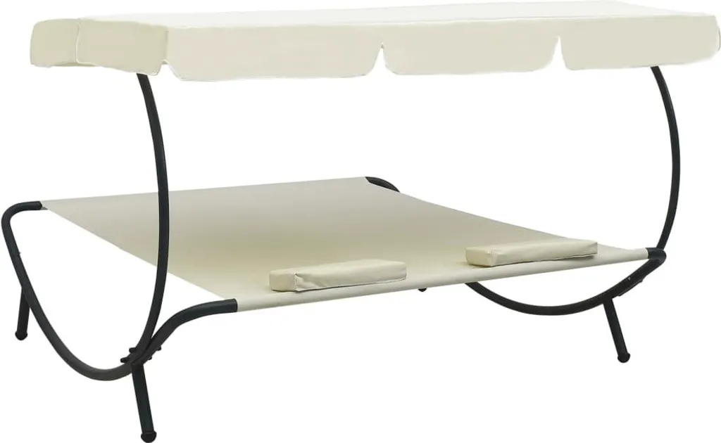 Bain de soleil avec auvent et coussin Blanc crème - Transat de jardin - 4