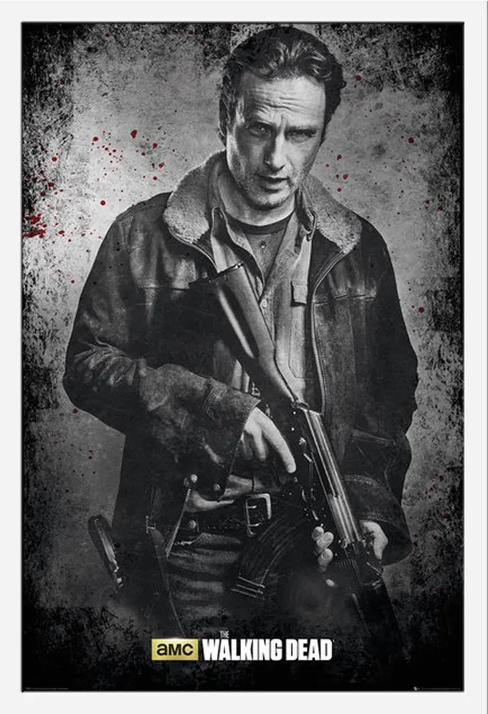 Poster Walking Dead Rick avec Cadre MDF Blanc Shinsuke et Vitre Acrylique