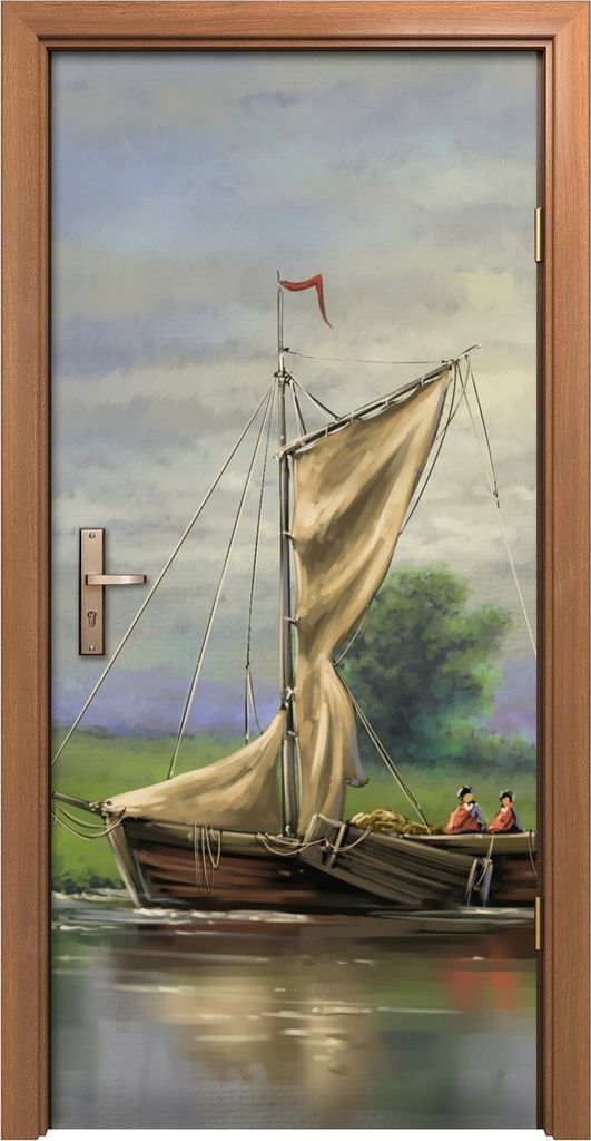 Türposter 90x200 cm Türaufkleber Türtapete Türfolie Klebefolie Deko Wasser schiffe Segel Windmühle