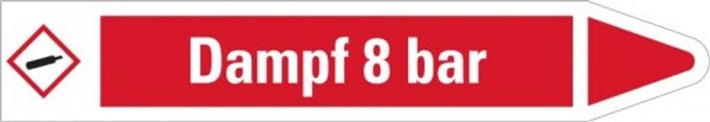 Dreifke Aufkleber I RKZ-Etikett Dampf 8 bar, rechts, rot/weiß, für Ø 40-60mm...