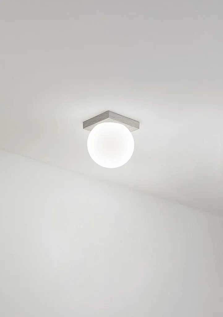 Plafonnier LED 8W IP40 en Verre Soufflé et Finition Gris Titane Mat