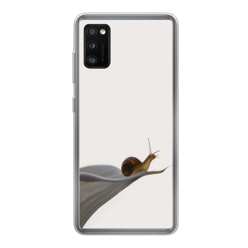 MuchoWow Handyhülle Schutzhülle Hülle für Samsung Galaxy A41 Schnecke - Lilie - Grau Silikon Softcase Handy Hülle - Mobiltelefon