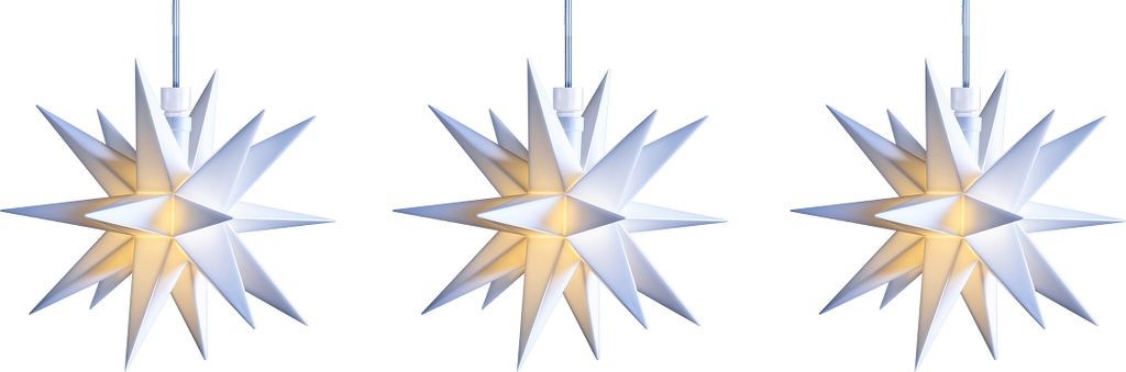 3D LED Sternenkette Lichterkette mit 3 weißen Sternen Ø 12 cm mit Batteriefach Weihnachtsstern Adventsstern Ministern Innen Kunststoff Stern Leuc...