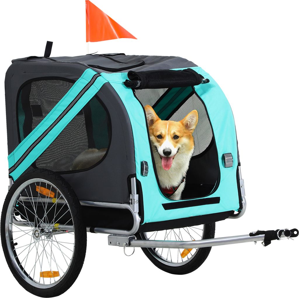 PawHut Hundeanhänger Fahrradanhänger Hundetransporter Hunde Fahrrad Anhänger für kleine mittelgroße Hunde Oxfordstoff Regenschutz atmungsaktiv...