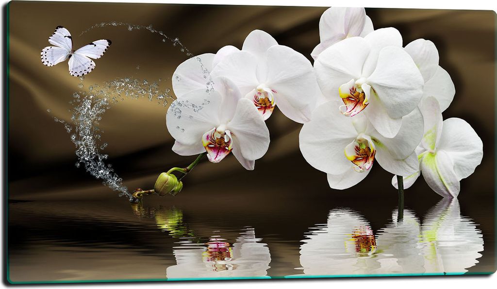 Herdabdeckplatte Glaskeramikkochfeld-Abdeckung Spritzschutz Glas 80x52 Blumen