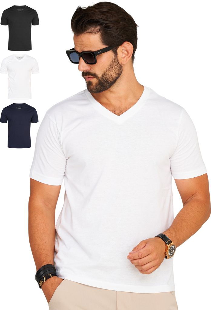 DAILY Baumwolle Herren T-Shirt BASETEEV Herren Basic Kurzarm Shirt V-Neck V-Ausschnitt