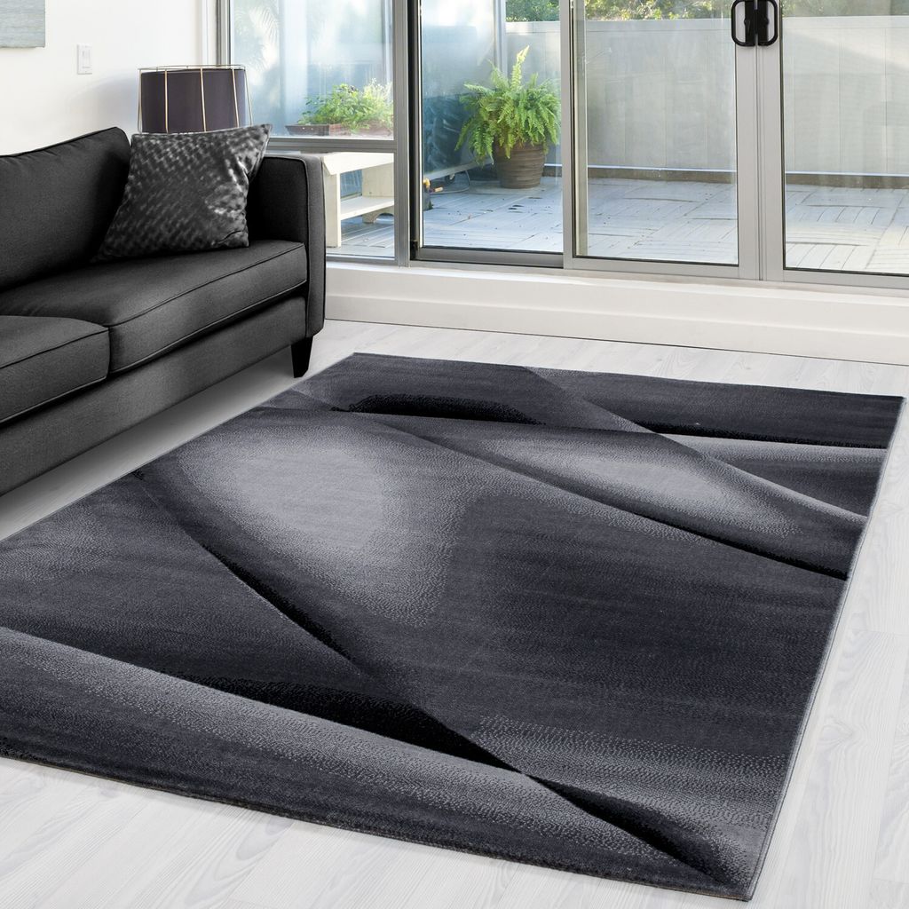 Teppich Kurzflor Abstrakt Elegant Waschbar Strapazierfähig | Schwarz 120x170 cm Esszimmer Schadstoff Saugroboter | ASPEN – Kadima Design