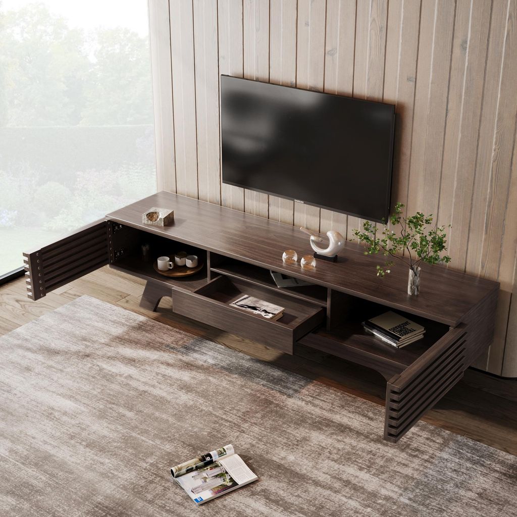 OKWISH Meuble TV Vintage avec 2 Portes et 1 Tiroir, Image du produit 