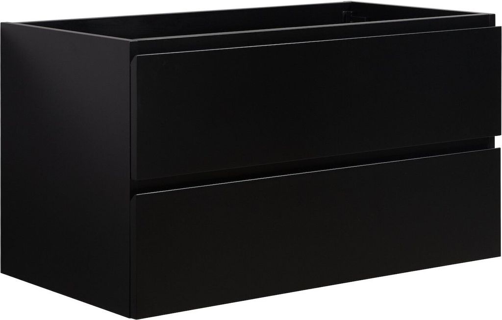 Badplaats Waschbeckenunterschrank Angela 90 x 48 cm Schwarz Matt - Hängender Badezimmerschrank mit 2 Schubladen, Vormontiert und mit Soft-Close
