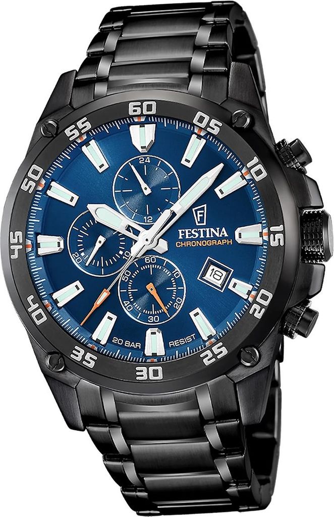 Festina Herrenuhr Timeless Chronograph Armbanduhr Edelstahl schwarz D2UF20735/1