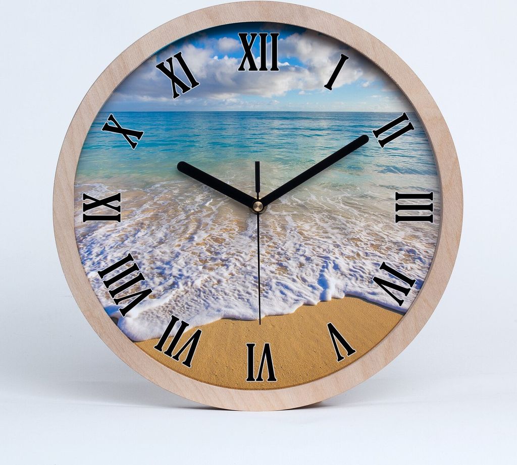 Holzuhr 25fi cm wanduhr - schwarze Spitzen - Hawaii-Strand