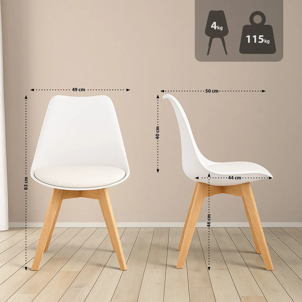 Table à Manger Ronde 80cm et 4 Chaises Blanches Style Scandinave