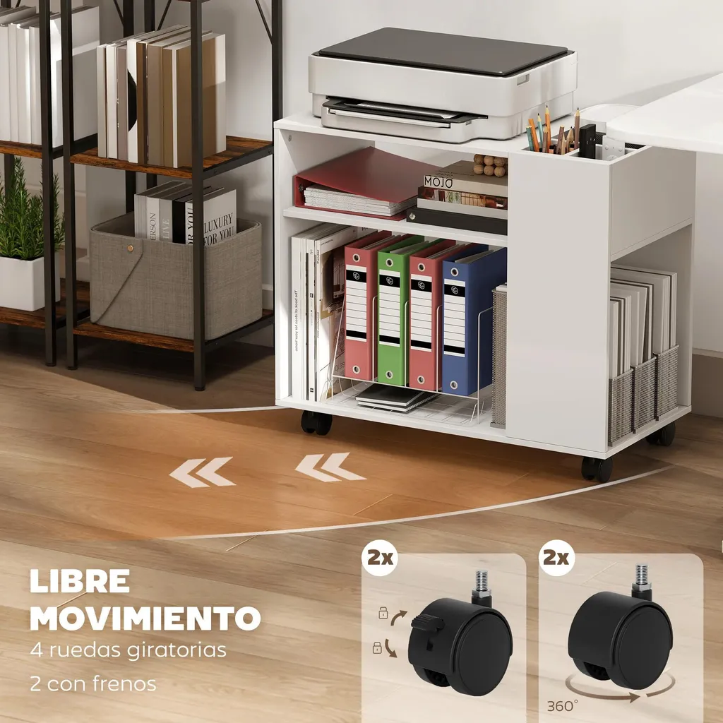 Armoire imprimante bois blanc 70 cm avec étagères et compartiments - 6