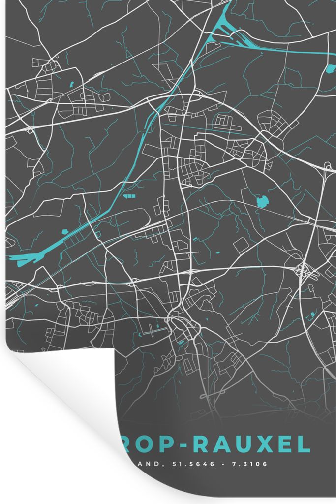 MuchoWow Wandtattoo Wandsticker Wandaufkleber Castrop Rauxel - Stadtplan - Blau - Karte - Deutschland 80x120 cm Selbstklebend und Repositionierba...