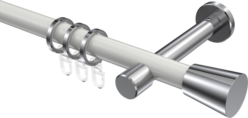 Interdeco Gardinenstange / Vorhangstange Weiß / Chrom, Typ Prestige Sitra (Konus), 20 mm Ø 1-läufig, 200 cm
