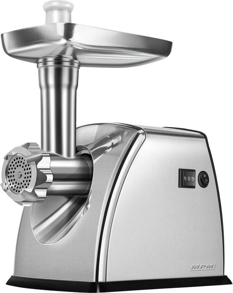 MPM MMM-07M Elektrischer Fleischwolf, Rücklauffunktion, Zubehör und Edelstahlklinge Silber