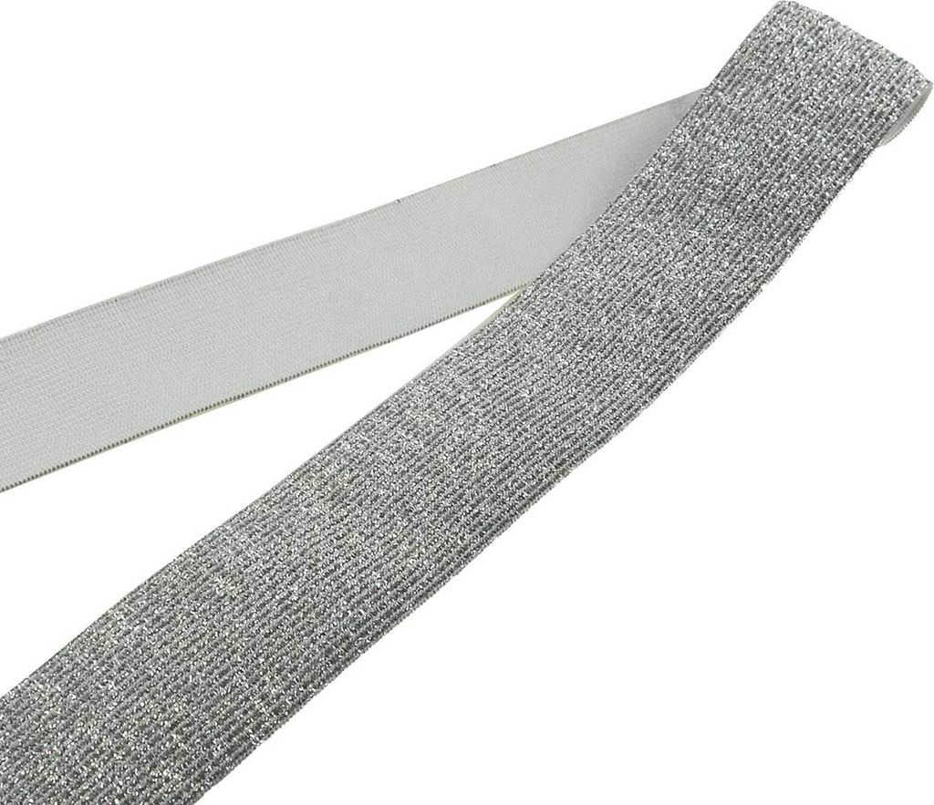 1m Meterware Glitzer-Gummiband 40mm Gummiband Glitzer Band Gummilitze, Farbe:silber