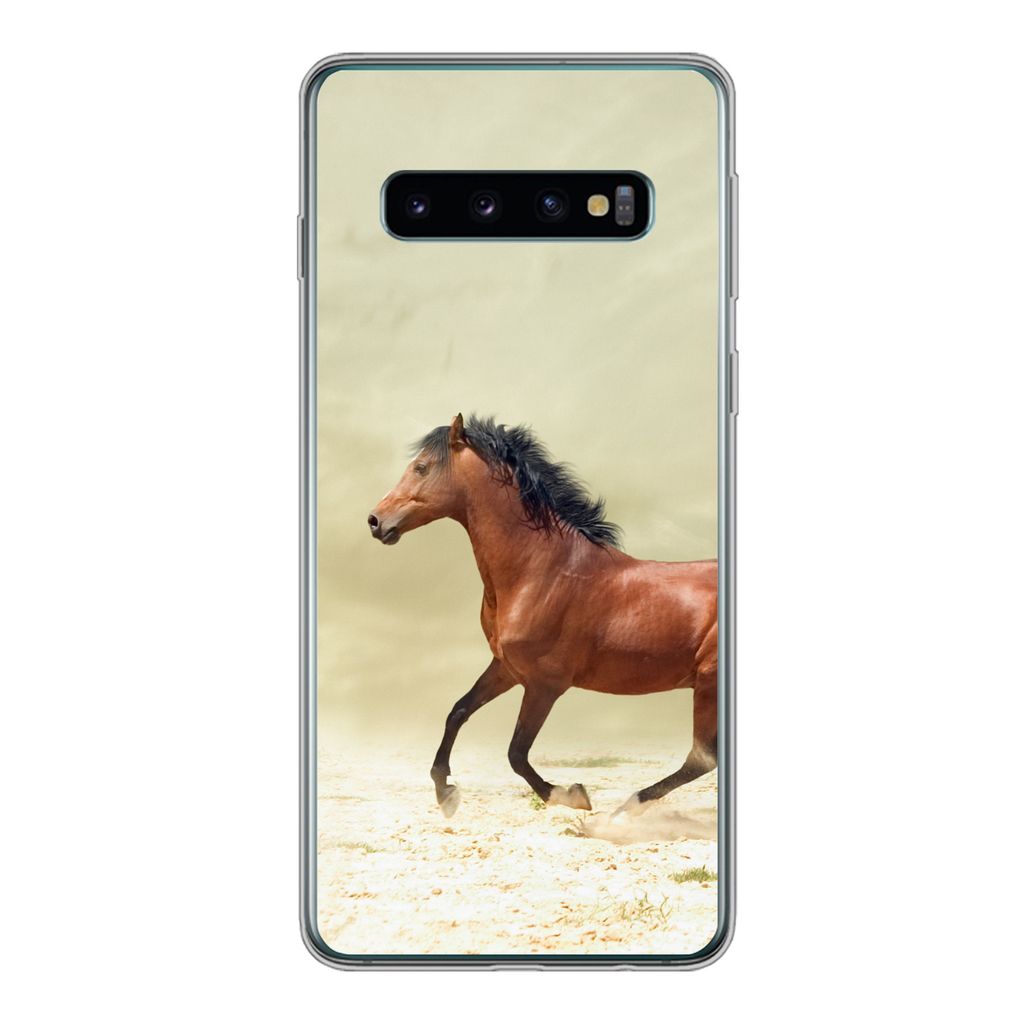 MuchoWow Handyhülle Schutzhülle Hülle für Samsung Galaxy S10 Pferd - Stoff - Sand Silikon Softcase Handy Hülle - Handytasche