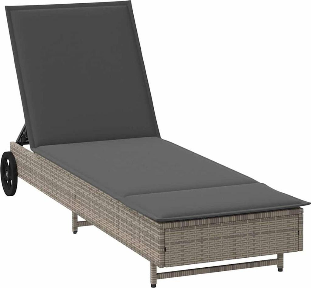 vidaXL Sonnenliege mit Rollen und Auflage Grau Poly Rattan Produktbild 