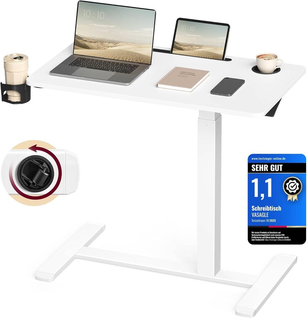 Stehtisch höhenverstellbar mit Rollen 80 x 45 cm weiss Produktbild 