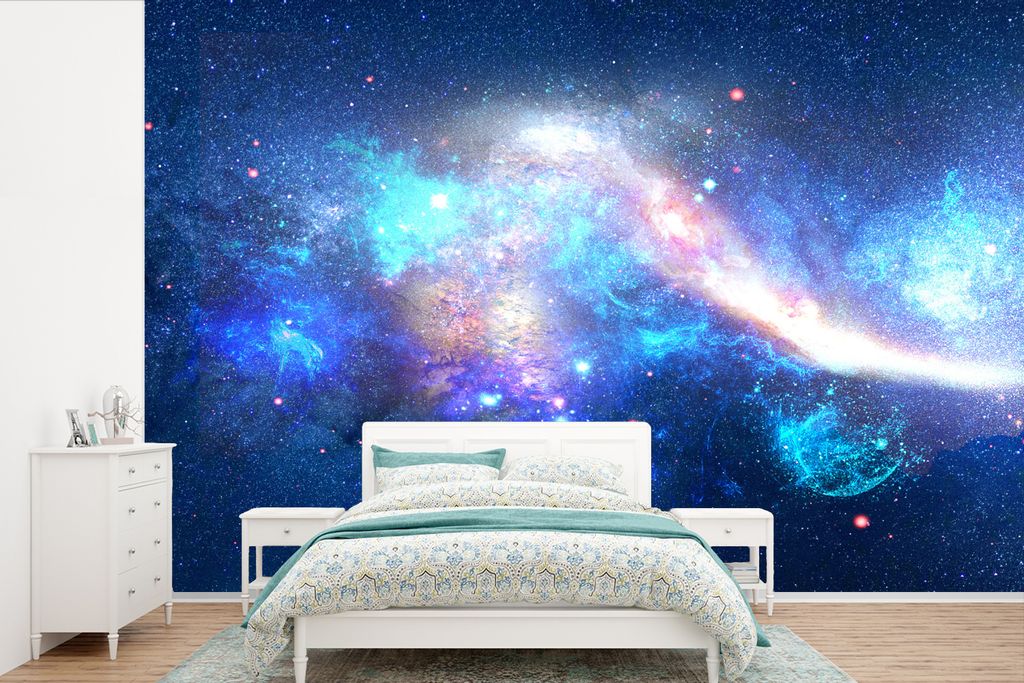 MuchoWow Fototapete für Wohnzimmer oder Schlafzimmer Wandtapete Vinyl Motivtapete Universum - Blau - Sterne - 525x350 cm - Das Hintergrundbild