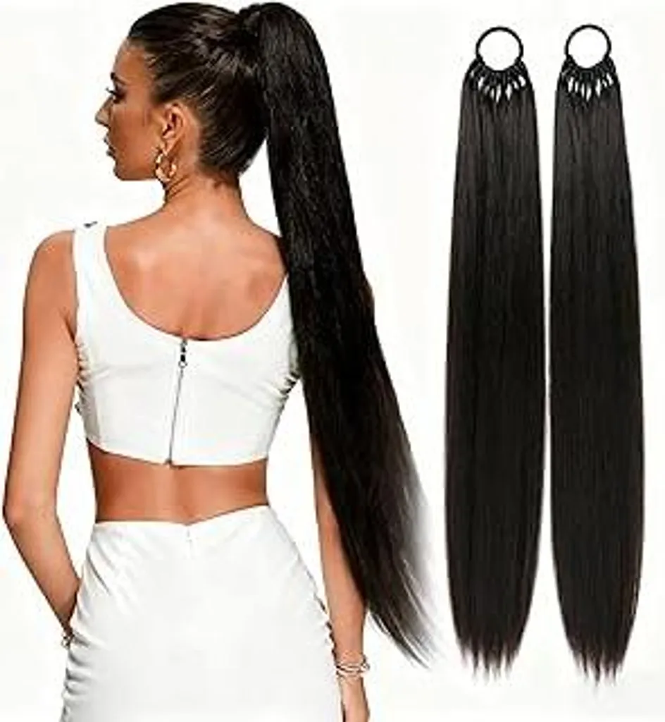2 Extension Coda Nera 70 cm QITHGYD | Capelli Lunghi in un Istante