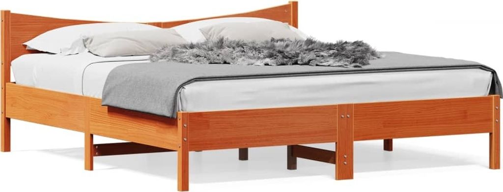CLORIS Massivholzbett mit Kopfteil Wachsbraun 200x200 cm Kiefer 3216359