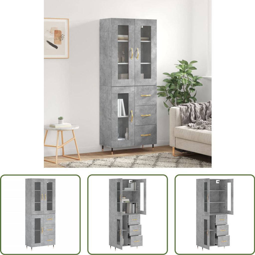 The Living Store Highboard Betongrau 69,5x34x180 cm Holzwerkstoff