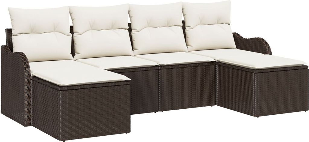 Möbel 6-teilige Garten Sofa Set mit Kissen Braun Poly Rattan, 2-Sitzer Garten Sofa mit Kissen Braun Poly Rattan - Gartensofas 3345808