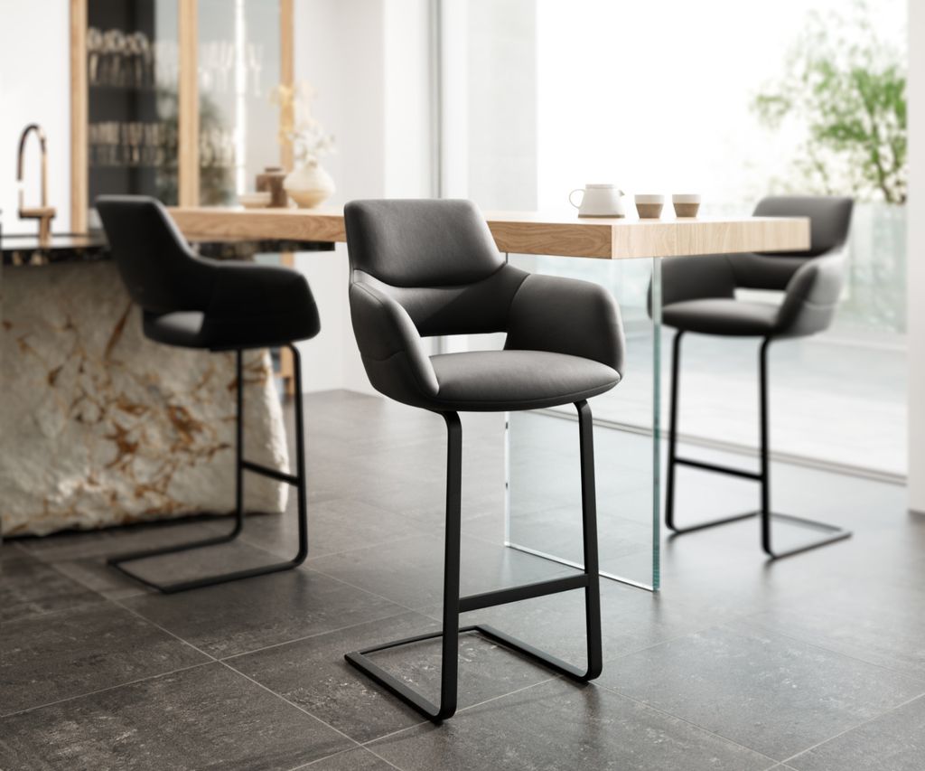 DELIFE Barstuhl Yago-Flex Echt-Leder Schwarz Freischwinger Produktbild 