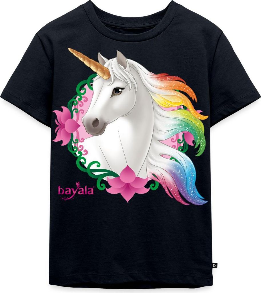 Spreadshirt Schleich Bayala Regenbogeneinhorn Stute Kinder Premium T-Shirt, 122/128 (6 Jahre), Navy