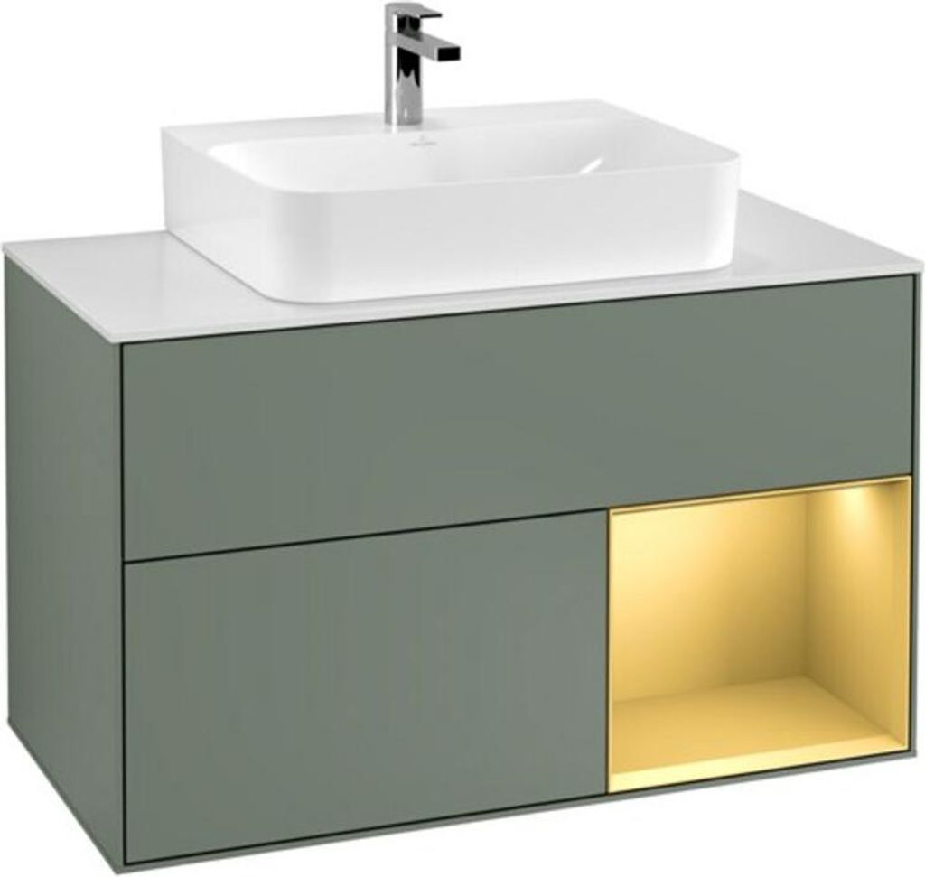 V&B Waschtischunterschrank Finion 100, Pl we m, Reg re gol m, Oli. m Lac
