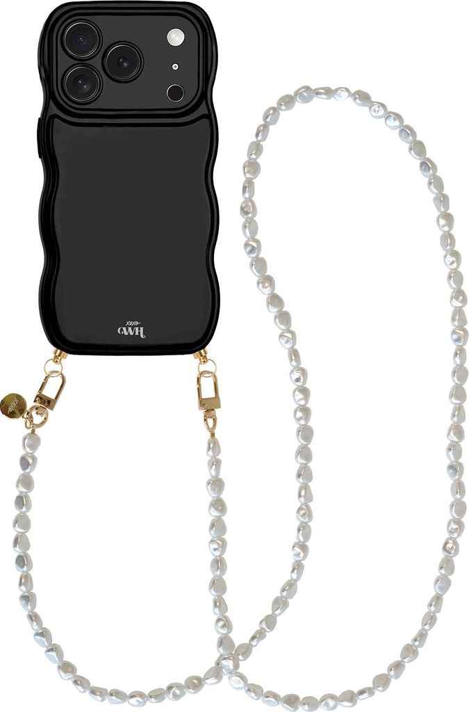 Glossy Wavy Cord Case Black - Pearlfection (long) - iPhone 17 Pro