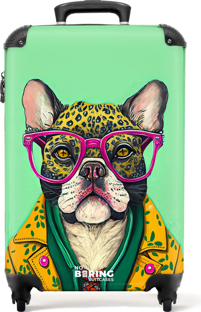NoBoringSuitcases.com Koffer Handgepäck Trolley Rollkoffer Kleine Reisekoffer mit 4 Rollen - Hund - Hippie - Tiere - Brille - Cabin Size < 55x40...