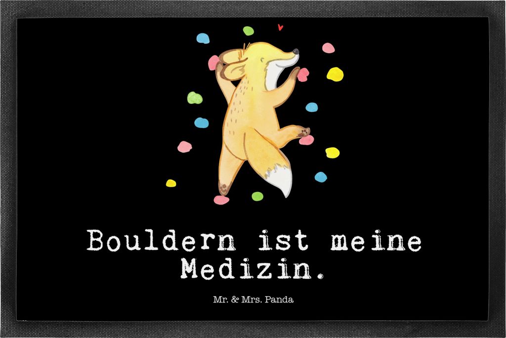 Mr. & Mrs. Panda Fußabtreter Fuchs Bouldern 50 x 75 cm - Schwarz - Geschenk, flurmatte, Schmutzfangmatte, Klettern, fußmatte, Kletterhalle, Fussm...