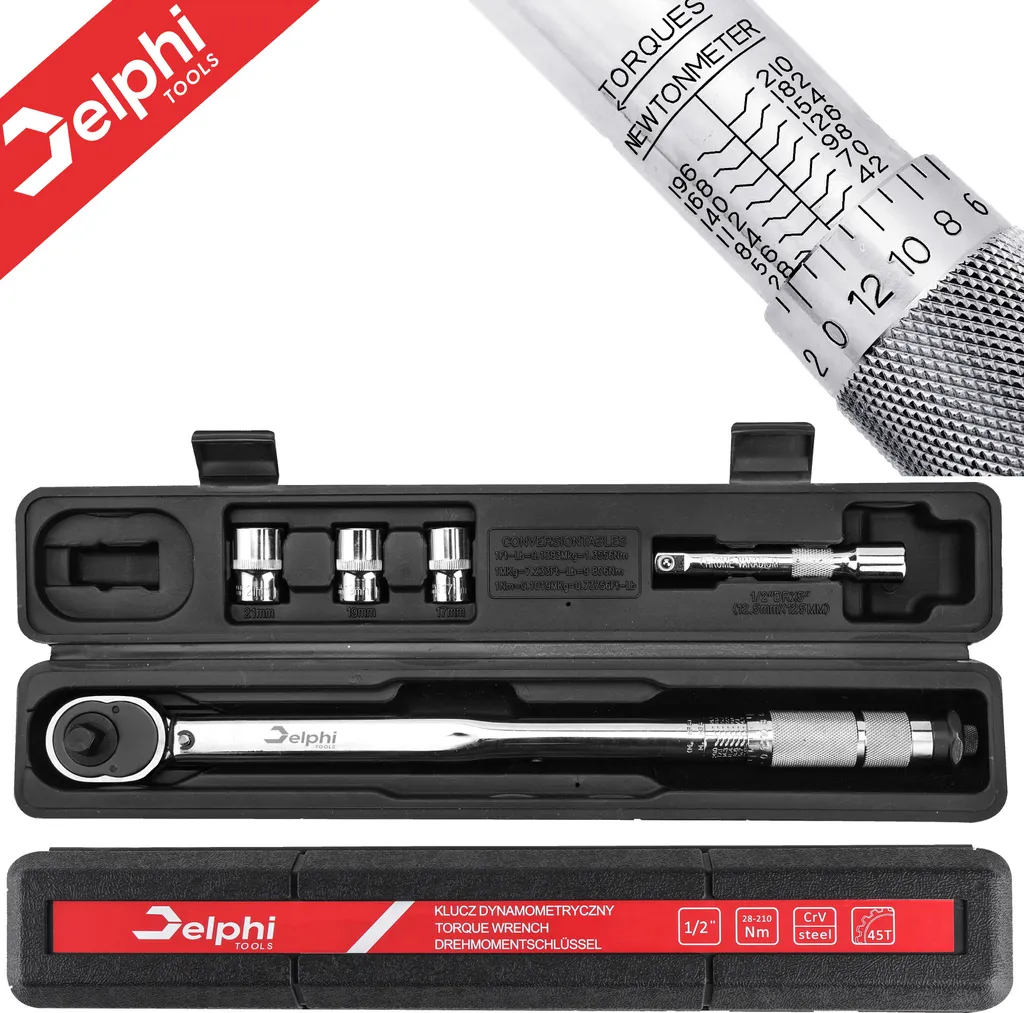 Clé dynamométrique Delphi 1/2 pouce 28-210 Nm en acier CrV robuste