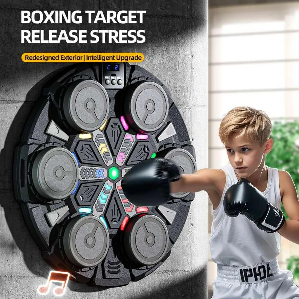 Machine de Boxe Murale Anti-Stress avec Écran LED et Musique Bluetooth Rose