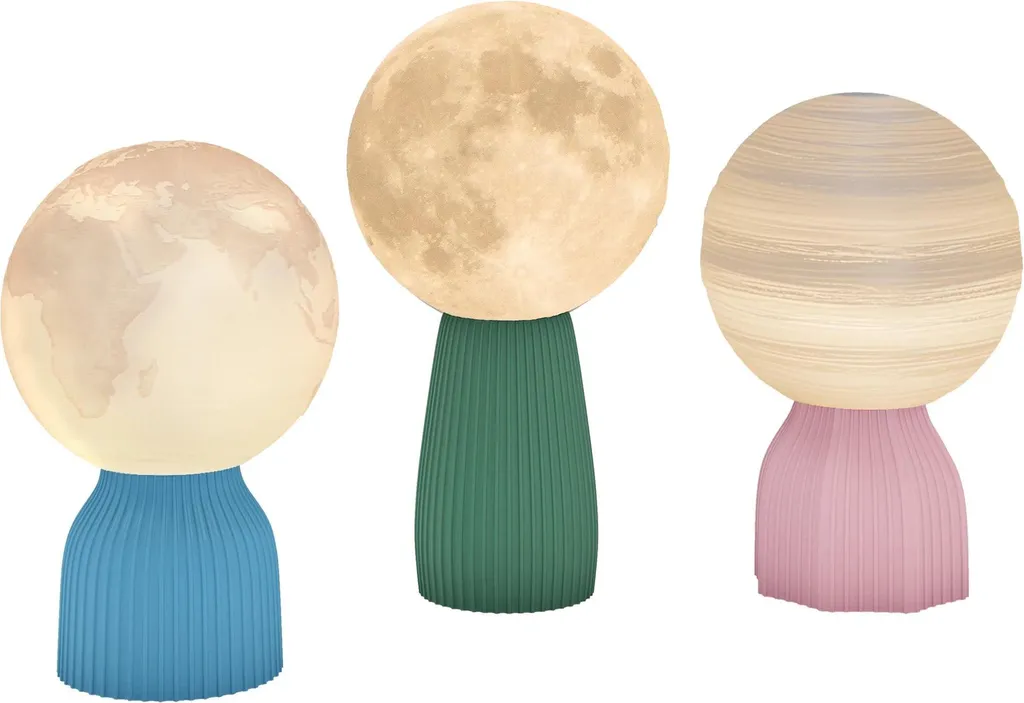 Lot de 3 lampes de chevet 3D Lune Terre Saturne LED USB Intensité réglable