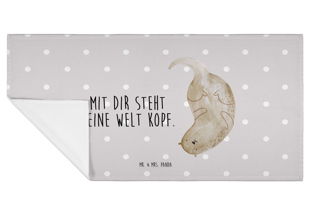 Mr. & Mrs. Panda Handtuch Otter Kopfüber - Grau Pastell - Geschenk, Flauschtuch, Liebe, Seeotter, Verliebt, Verknallt, gesichtstuch, 100x50, klein...