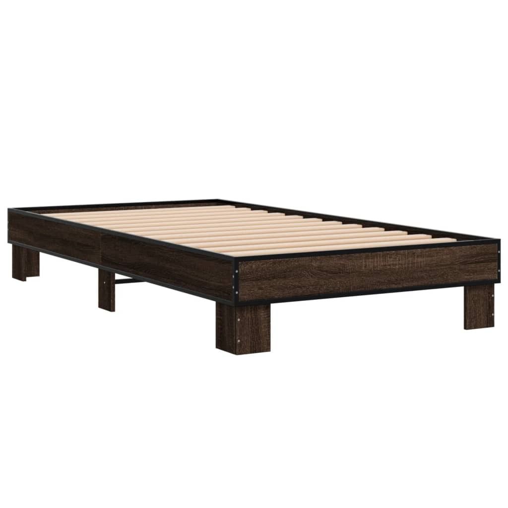 "im Sonderangebot"Bettgestell Stylishces - Einzelbett/Jugendbett mit Lattenrost - Braun Eichen-Optik 75x190cm Holzwerkstoff Metall - Klassische Bet...