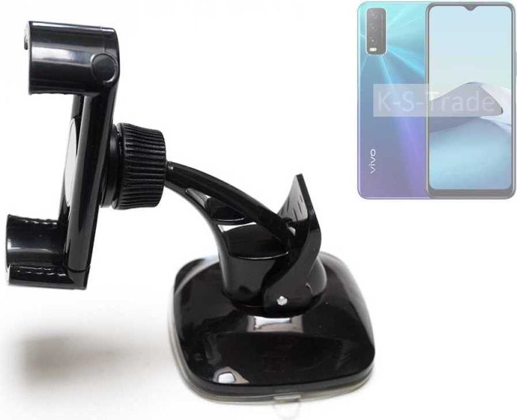 K-S-Trade kompakte Handy-Halterung Windschutzscheibe kompatibel mit Vivo Y20s Armaturenbrett schwarz Autohalterung KFZ Halter Scheiben-Halterung